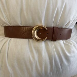 Calvin Klein Brown Belt with Gold Crescent Buckle